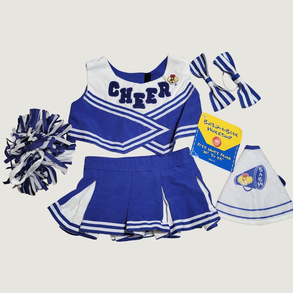 Build-A-Bear Workshop Cheerleader Outfit Set Blue White Pom Pom Megaphone NWT